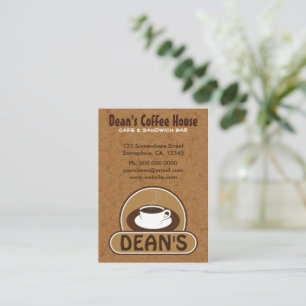 White Cup of Coffee Shop Brown Cafe Large Custom Business Card