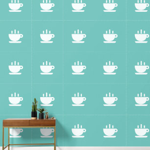 White Cup Of Java Sage Aqua Kitchen Wallpaper