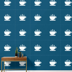 White Cup Of Java Teal Kitchen Wallpaper