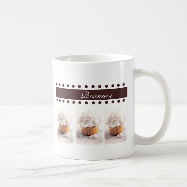 White Cupcakes on Brown Background Business Items Coffee Mug (Right)