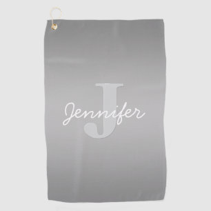 White Cursive & Grey Monogram Editable Colors Golf Towel