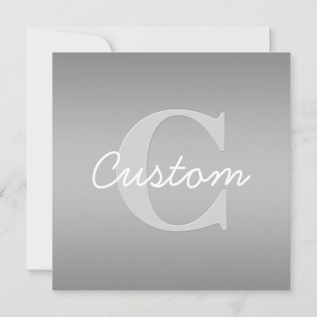 White Cursive & Grey Monogram | Editable Colours Card (Front)