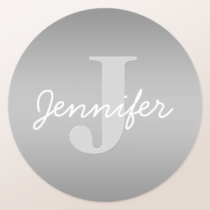White Cursive & Grey Monogram   Editable Colours Classic Round Sticker