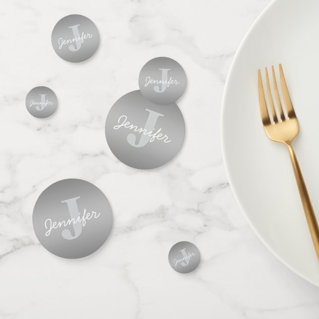 White Cursive & Grey Monogram | Editable Colours Confetti (Group)