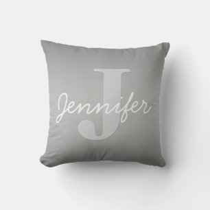 White Cursive & Grey Monogram Editable Colours Cushion
