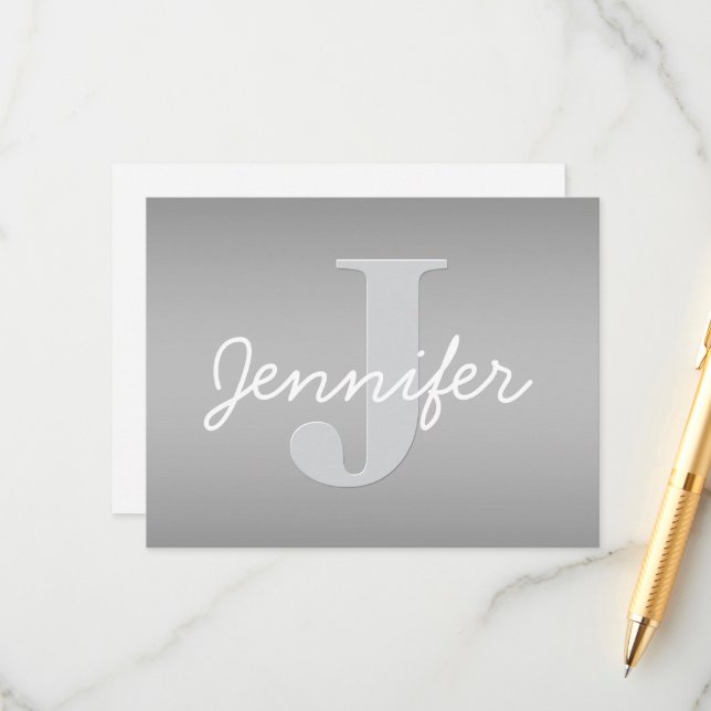 White Cursive & Grey Monogram | Editable Colours Enclosure Card (Front/Back In Situ)