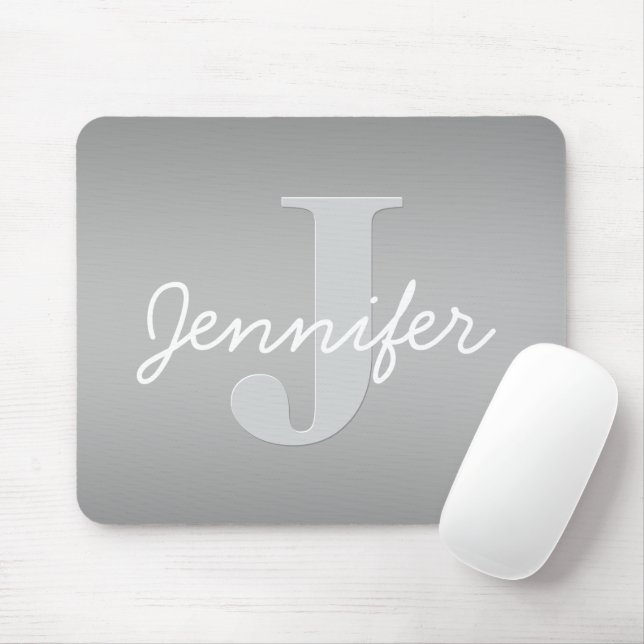 White Cursive & Grey Monogram | Editable Colours Mouse Pad (With Mouse)