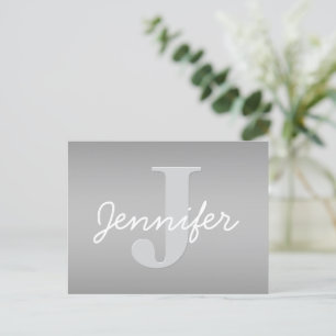 White Cursive & Grey Monogram   Editable Colours Postcard