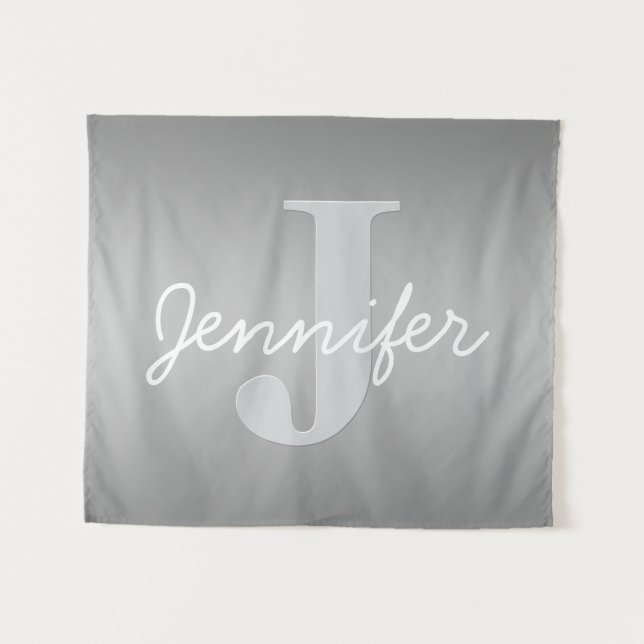 White Cursive & Grey Monogram | Editable Colours Tapestry (Front (Horizontal))