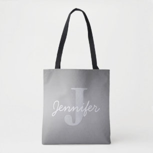 White Cursive & Grey Monogram   Editable Colours Tote Bag