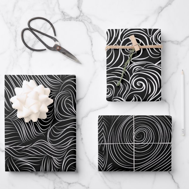 White Curve Lines Wrapping Paper Sheets (Front)