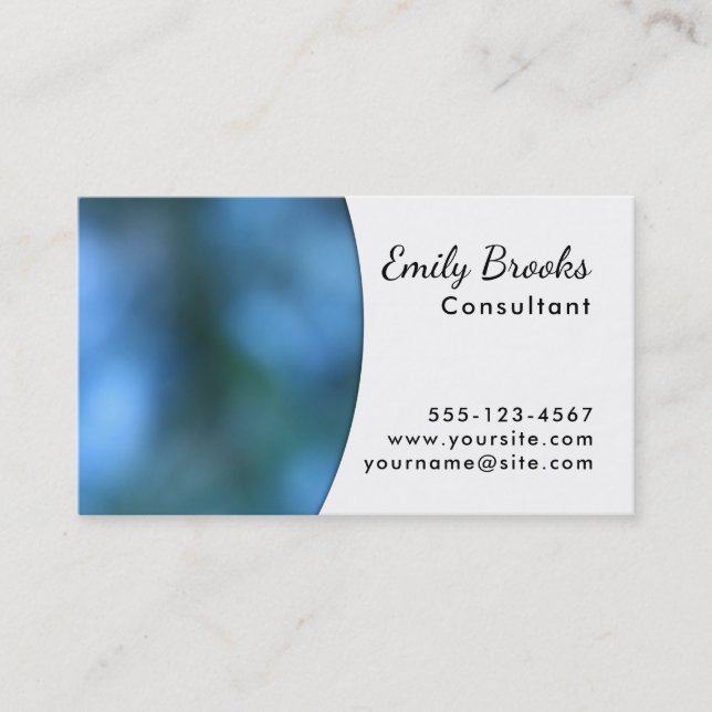 White Curve over Blue Image; Unique Design Business Card (Front)