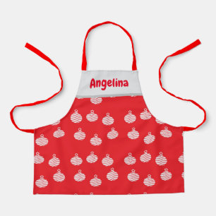 White curvy lines ornament on red apron