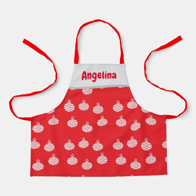 White curvy lines ornament on red apron (Front)