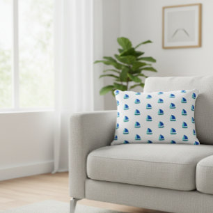 White cushion with blue boats, Nautical decorative