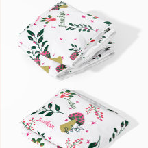 White Custom Baby Name and Mushrooms Forest