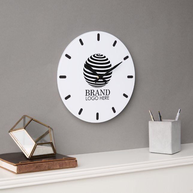 White Custom Business Logo Company Corporate Large Clock (Office)