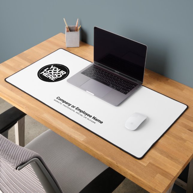 White | Custom Business Logo Name, Slogan Desk Mat (Office 2)