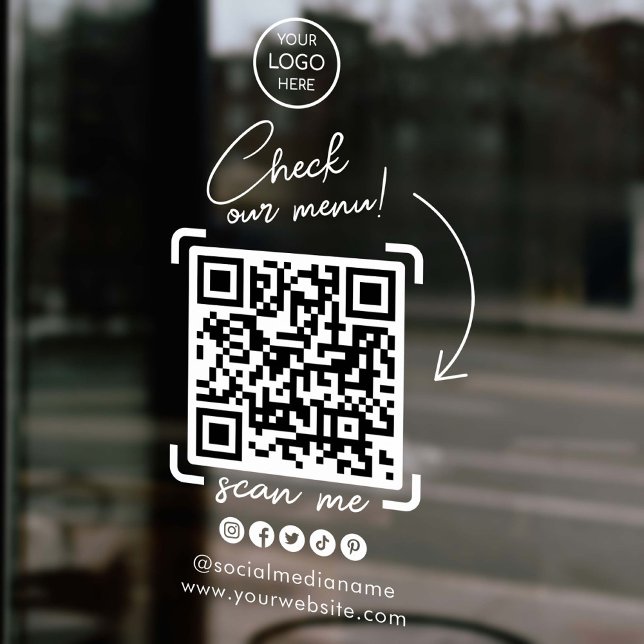 White Custom Business Logo QR Code Social Media (White Custom Business Logo QR Code Social Media Window Cling)