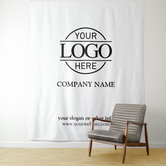 White Custom Business Logo Trade Show Backdrop Tapestry (In Situ)