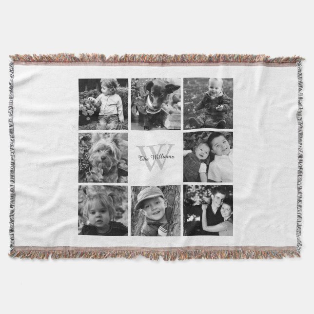 White Custom Family Photo Collage Throw Blanket (Front)