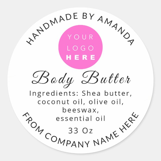 White Custom Logo Name Body Butter Cosmetics Gold Classic Round Sticker (Front)