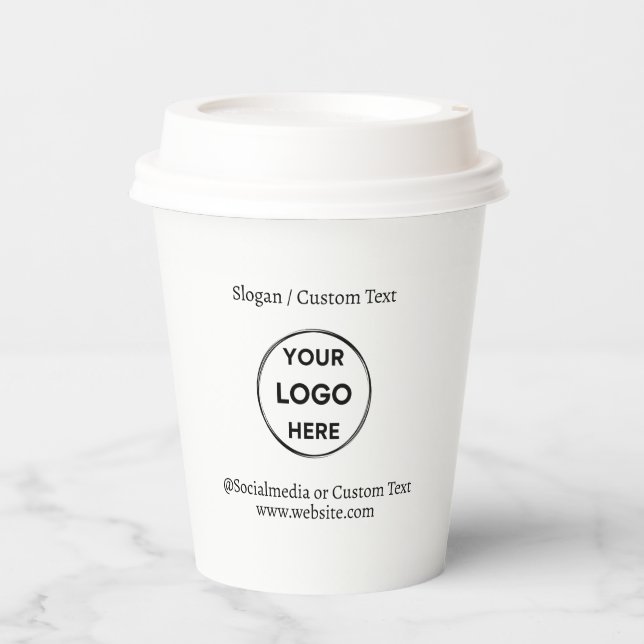 White Custom Logo Text Modern Minimalist Business Paper Cups (Front)