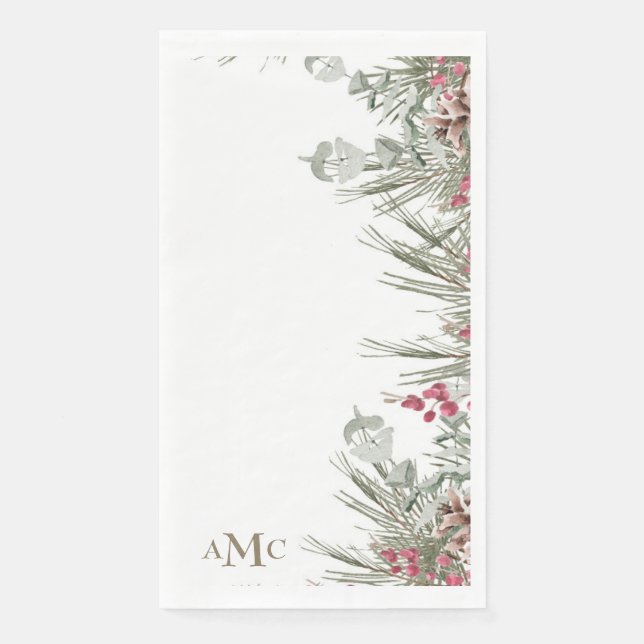 White Custom Monogram Christmas Holiday  Napkin (Front)