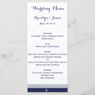 White Custom Nautical Wedding Menu Cards