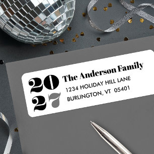 White Custom Number New Year Bold Black Type Name Return Address Label