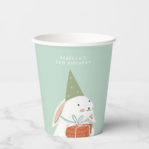 White Cute Bunny Birthday Paper Cups