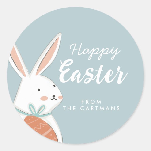 White Cute Bunny Happy Easter family Classic Round Sticker (Front)