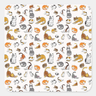 white cute cat pattern design for cat lovers- square sticker
