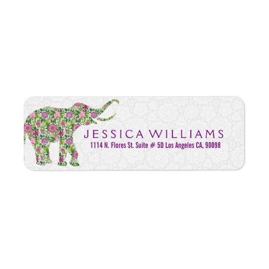 White & Cute Colourful Floral Elephant 2 Return Address Label