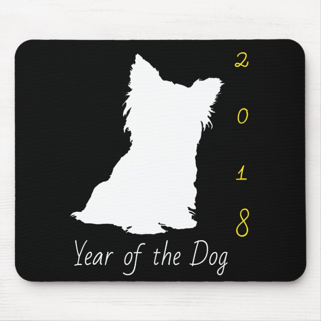 White Cute Dog Chinese New Year 2018 Black MouseP Mouse Pad (Front)