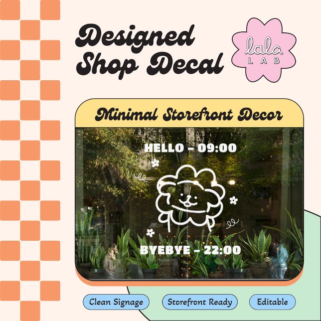 White Cute Pet Grooming Hours Window Decal (Creator Uploaded)