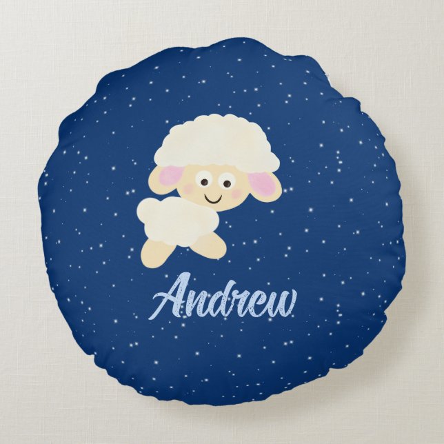 White cute sheep round cushion (Back)