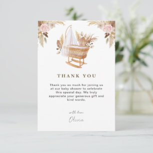 White Cute Watercolor Flower Baby Shower Thank You Card