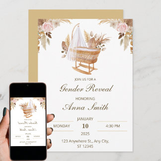 White Cute Watercolor Flower Gender Reveal Invitation