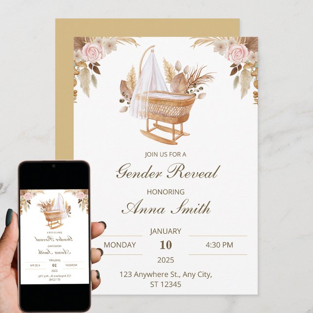 White Cute Watercolor Flower Gender Reveal Invitation (Creator Uploaded)