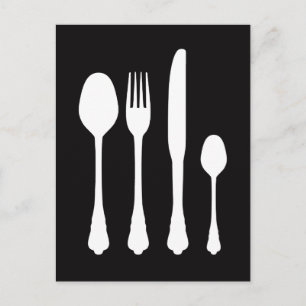 White Cutlery on Black Cafe Patisserie Restaurant Postcard
