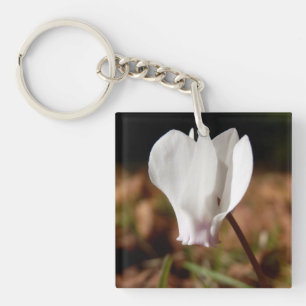White Cyclamen Acrylic Key Ring
