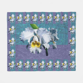 White Cymbidium Orchid Fleece Blanket