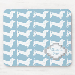 White Dachshund Dog Pattern Mouse Pad