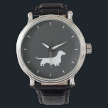 White Dachshund Silhouette | Wiener Dog Lover's Watch<br><div class="desc">This original Dachshund silhouette wrist watch is available in assorted styles for men,  women and kids. A cool fashion accessory that makes a great gift for Wiener Dog lovers. Visit Jenn’s Doodle World for many more stylish dog breed watches.</div>