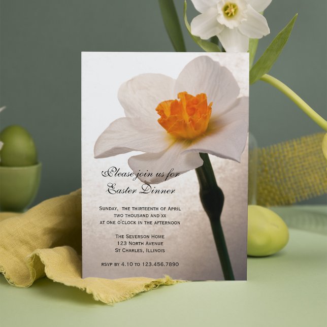 White Daffodil Easter Dinner Invitation (Creator Uploaded)