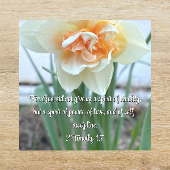 White Daffodil Faith Over Fear Bible Verse Custom Square Sticker (Creator Uploaded)