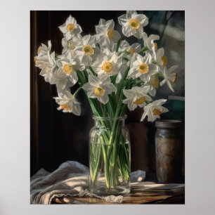 White Daffodil Flowers Art Print Poster
