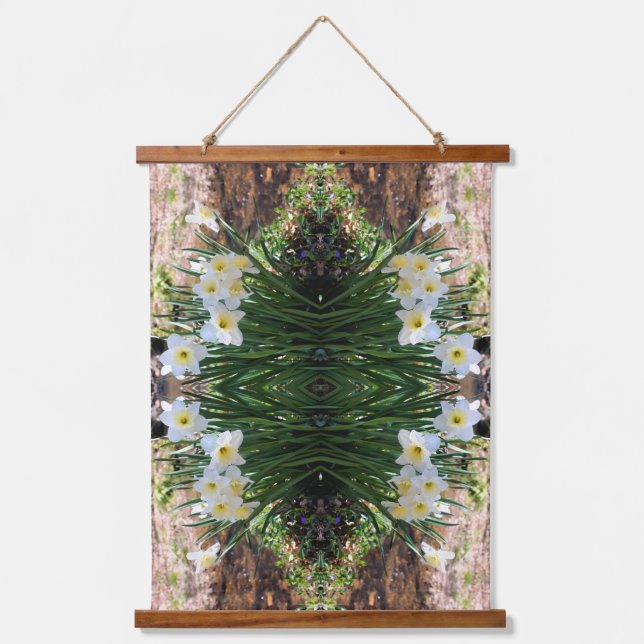 White Daffodil Flowers By Brook Abstract Hanging Tapestry (Front)