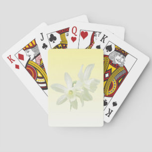 White Daffodil Flowers on Yellow Playing Cards
